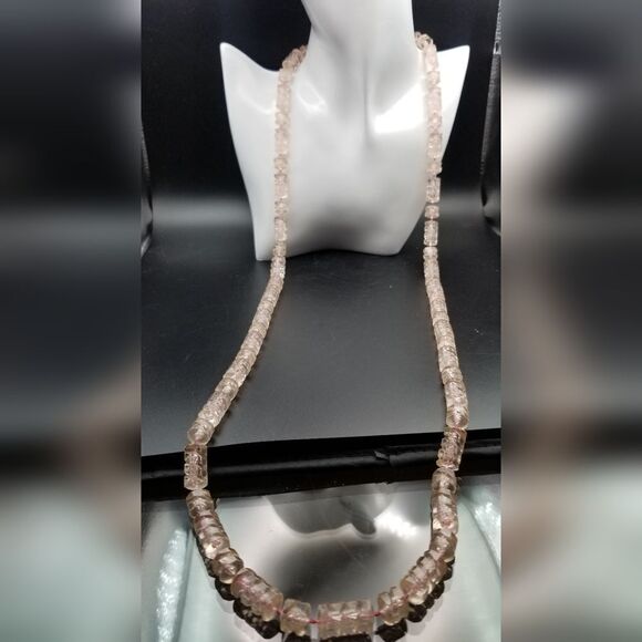 Pastel glass rose beaded long length necklace N439
